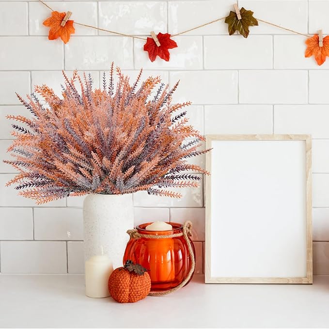Agusbagli 72 Bundles Artificial Fall Flowers Outdoors, UV Resistant Fake Lavenders No Fade Faux Plants Arrangement for Thanksgiving Autumn Weddings Indoor Home Decorations