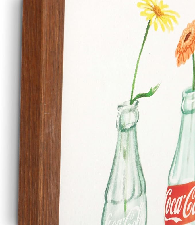 Coca-Cola Bottles With Flowers Framed Wood Wall Decor - Vintage Coca-Cola Wall Art for Kitchen, Dining Room, or Living Room