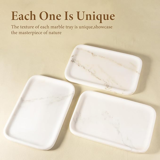 Koville Marble Vanity Tray, 12"x8" Marble Organizer Tray for Countertop Bathroom Kitchen Dresser, Rectangular Decorative Jewelry Dish for Cosmetics Perfume Trinket(Oriental Calacatta)