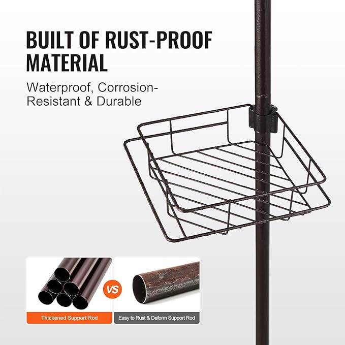VEVOR Shower Corner Caddy Tension Pole, 42" to 114" High, Multi-Functional Shower Tension Pole with Strong Load-Bearing Tray, Rust-Proof Easy-to-Install, Fit for Bathroom & Washroom