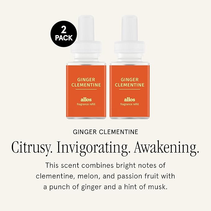 Pura and Allos - Fragrance Refill for Smart Home Air Diffusers - Aromatherapy Scents for Home - up to 120-Hours of Premium Fragrance per Vial - 2 Pack - Ginger Clementine (Energy)