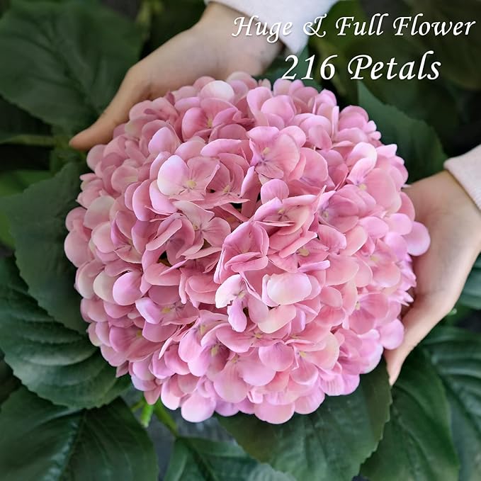 4pcs Pink Silk Hydrangea Fake Flowers,22" Artificial Flowers Bouquets Silk Faux Hydrangea Stems for Home Wedding Party Table Core Decoration (Pinkish Purple)