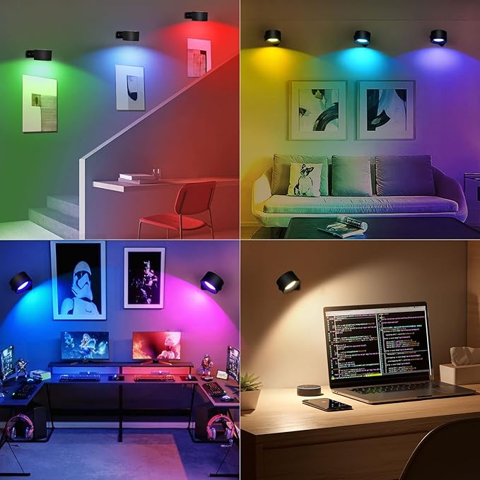 Lightess 2PC LED Wall Sconces, 19 Colors Dimmable Wall Mounted Lamp with Rechargeable Battery Operated USB, 360°Rotate Magnetic Ball, Touch & Remote Control, Cordless Wall Light for Reading Bedside