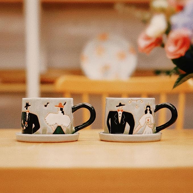 Couple Coffee Mug Set Engagement gift Wedding Gifts for Bride and Groom Wedding Gifts for Couple Bridal shower gifts Handmade Ceramic Coffee Mugs Sets of 2