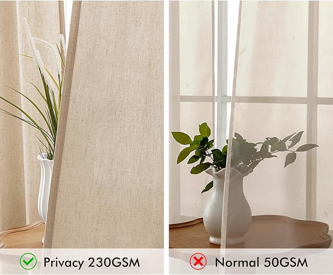 MIULEE Non-See-Through Privacy Linen Curtains 2 Panels, Light Filtering Window Curtains Farnhouse Textured Back Tab Semi Sheer Drapes for Bedroom Living Room, 52 x 72 Inches Long, Light Brown