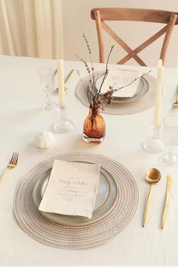 Floroom 15 Inch Round Braided Placemats Set of 6, Washable Heat Resistant Cotton Polyester Circle Place Mats for Kitchen Dining Table - Canvas Beige