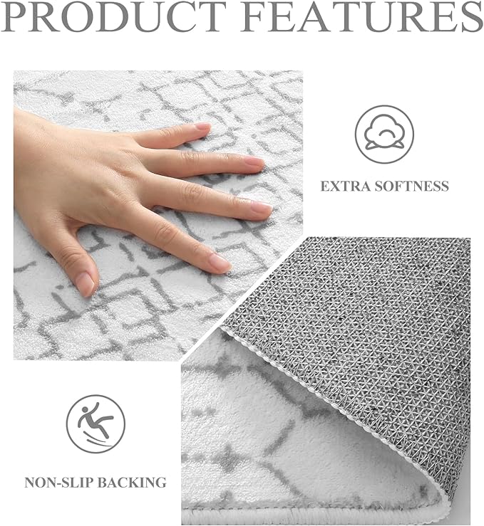 Lahome Moroccan Round Rugs - 4Ft Washable Non-Slip Small Round Area Rug for Bedroom Soft White Low-Pile Round Throw Rug, Modern Geometric Print Indoor Circle Rugs for Kitchen Living Room Sofa Nursery