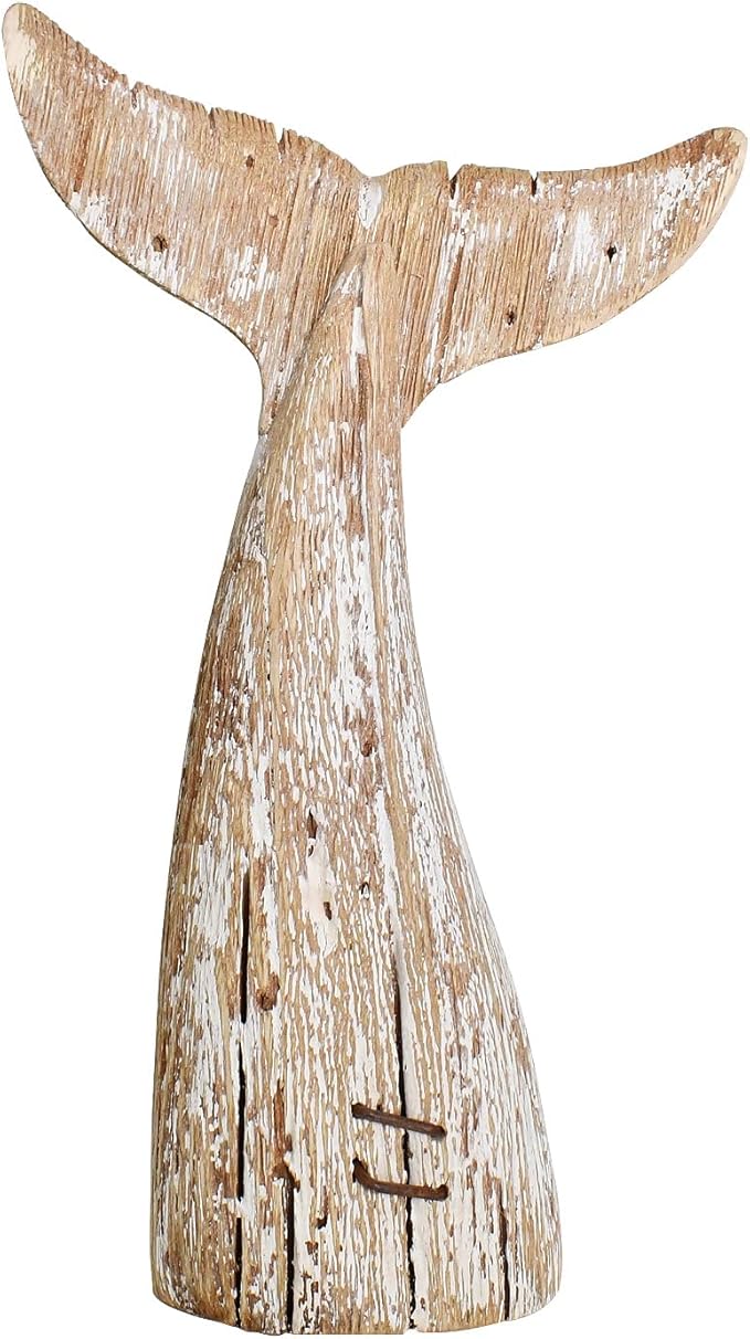 Morning View Whale Tail Decor Tabletop Nautical Decor Wood Whale Sculpture Rustic Whale Tail Statue Carved Figurine Coastal Home Beach House Decor Ocean Mediterranean for Shelf Bathroom 8.5 Inch Tall