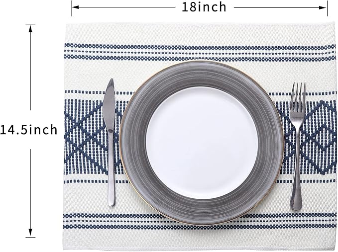 LUFEIJIASHI Elegant Thick placemats for Dining Table Decor Farmhouse Heat Resistant Table Place mats Set of 4 Quality Woven Cloth Placemats Washable Dinner mats (Navy Blue, 4)