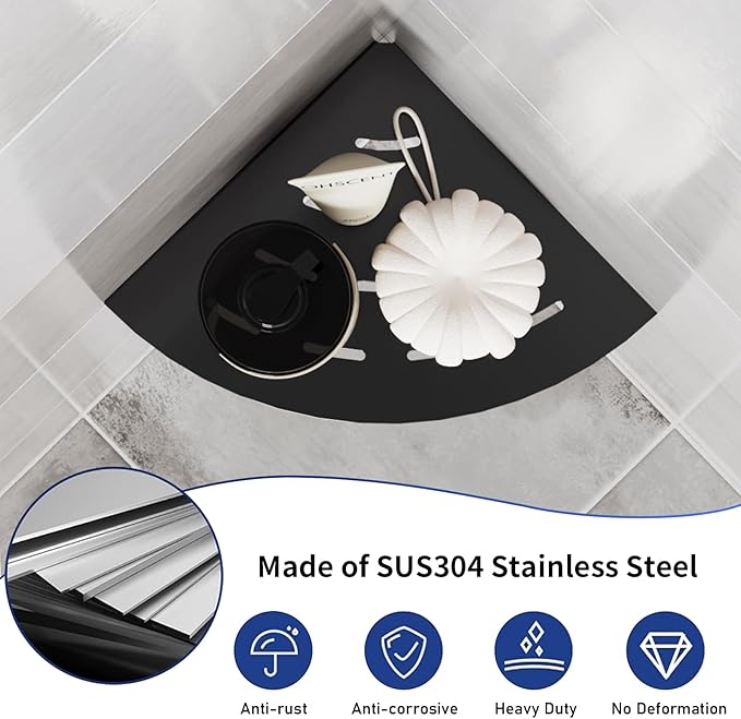 2 Pack Corner Shower Shelves 304 Stainless Steel Matte Black Corner Shower Shelf 8in Shower Shelves Drilling Installation