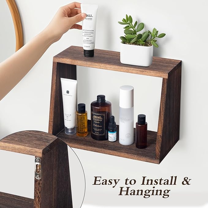idee-home Bathroom Floating Shelves for Wall, Wood Farmhouse Decorative Wall Mounted Hanging Shelves for Kitchen Bedroom Living Room, Rustic Brown, Set of 3
