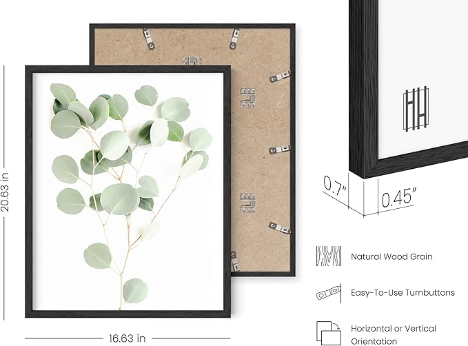 HAUS AND HUES Botanical Plant Wall Art Prints - Set of 4 Plant Wall Decor Prints, Floral Kitchen, Flower Leaves Wall Art, Boho Leaf Eucalyptus Wall Decor, Green Botanical Poster (Black Frame, 16x20)