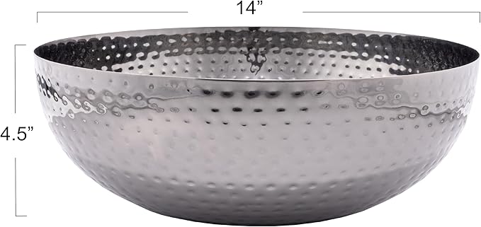 Creative Co-Op Round Hammered Metal Bowl, Oxidized Silver