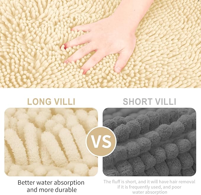 Bathroom Rugs 2 Pieces Chenille Bath Rug Mat, Extra Thick and Soft Absorbent Bath Rugs, Machine Washable, Non-Slip Plush Bath Mats for Tub, Shower, and Bath, (Milk White, 32"x20"+24"x16")