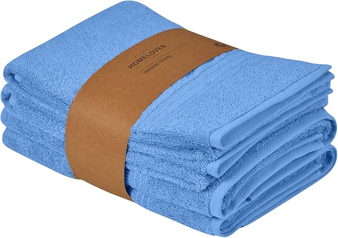 HOMELOVER 4 Piece Towel Set - 100% Organic Cotton 2 Bath Towels & 2 Hand Towels - 500 GSM, Hotel Quality, Soft, Highly Absorbent & Quick Drying Wash Towels for Kitchen & Bathroom (Sky Blue)