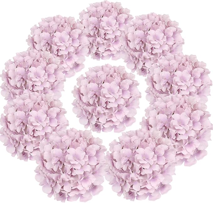 Flojery Silk Hydrangea Heads Artificial Flowers Heads with Stems for Home Wedding Decor,Pack of 10 (Violet)