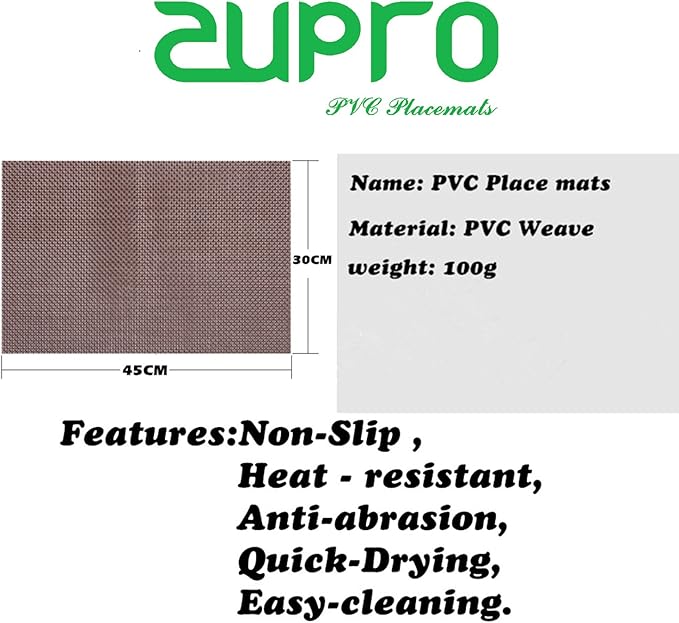 Zupro Placemats Set of 4 Washable Heat-Resistant Non Slip Braided Table Mats Woven PVC Vinyl Kitchen Dining Patio Table Place Mats for Dinner Parties BBQs Indoor and Ourdoor Use.18"x12"(Light Yellow)
