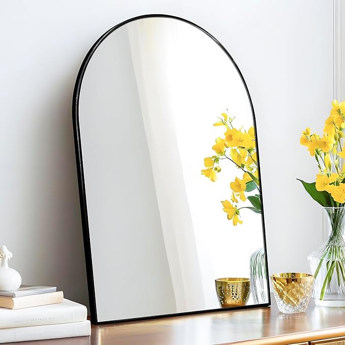 24x36 Arch Mirror Rectangle Full Length Wall Mounted Hanging or Against Wall Metal Frame Dressing Make-up Mirrors for Entryway Bedroom Bathroom Living Room 24 36 inch Black