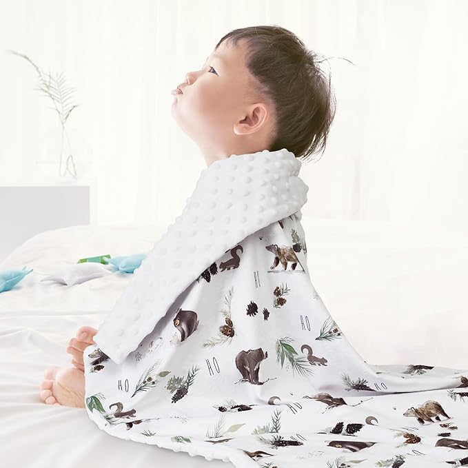 Minky Baby Blanket for Boys Girls Neutral, 40x50 Inches Soft Lightweight Micro Fleece Baby Blanket with Double Layer, Dotted Backing, Receiving Blanket for Newborns, Animals