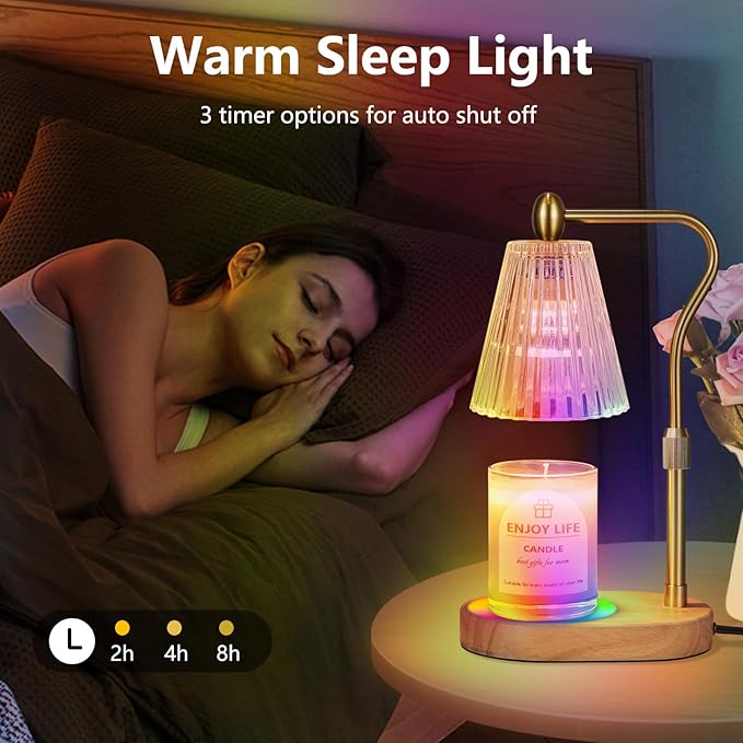 Candle Warmer Lamp with 8 Colors LED Changing,with Timer Dimmer Adjustable Height,Mothers Day Gifts,Vintage Home Decor