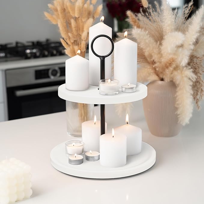 Decorative Wooden Tiered Tray Stand - Beautiful Two Tiered Coffee Table Serving Tray Enhances Your Seasonal Modern Farmhouse Decor - The Perfect Centerpiece for Your ChristmasTable Decorations