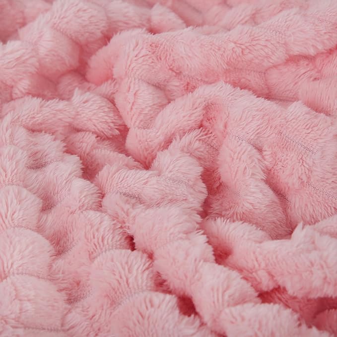 Puncuntex Light Pink Throw Blanket 90"×90" inches Fuzzy 3D Jacquard Decorative Flannel Fleece Super Soft Plush Cozy Blanket for Couch Sofa Chair Lightweight
