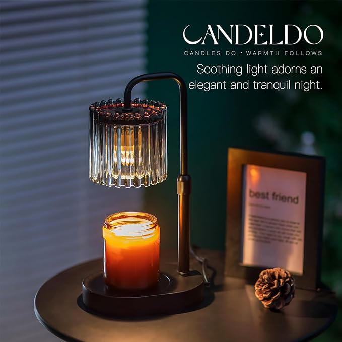 Candle Warmer Lamp with Timer: Black Candle Warming Lamp with 2 Bulbs Height Adjustable Wax Melt Warmer Dimmable Modern Bedroom Decor Gift for Women