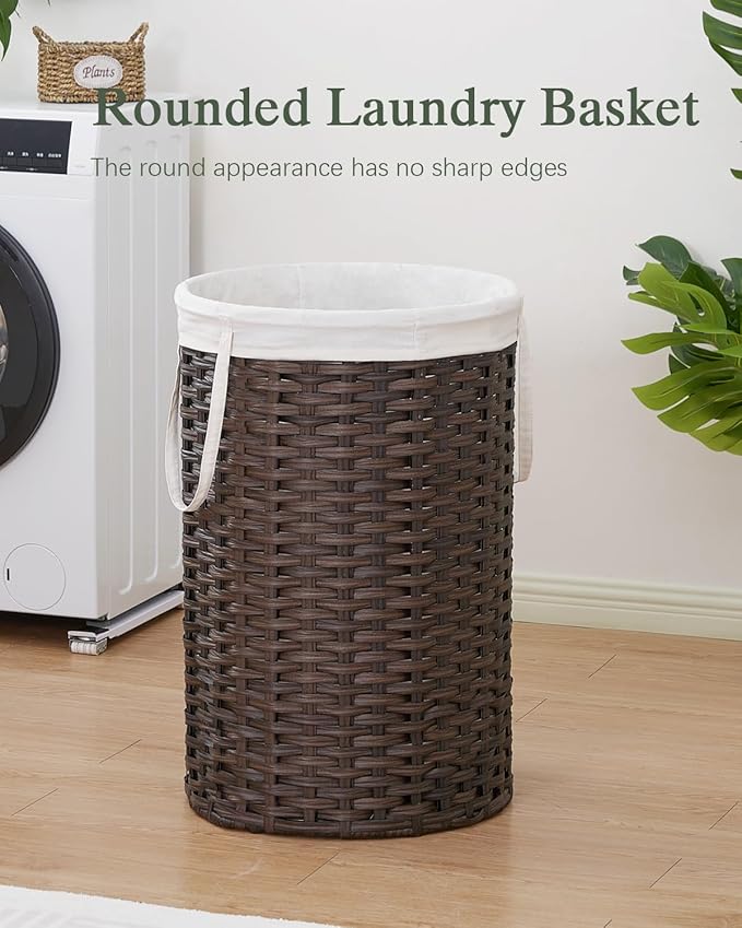 Large Laundry Hamper Laundry Basket Round 34.3 Gal (130 L) Handwoven Wicker Laundry Baskets Rattan Laundry Basket with Removable Bag Handles 2 Mesh Bags for Living Room Bedroom Brown