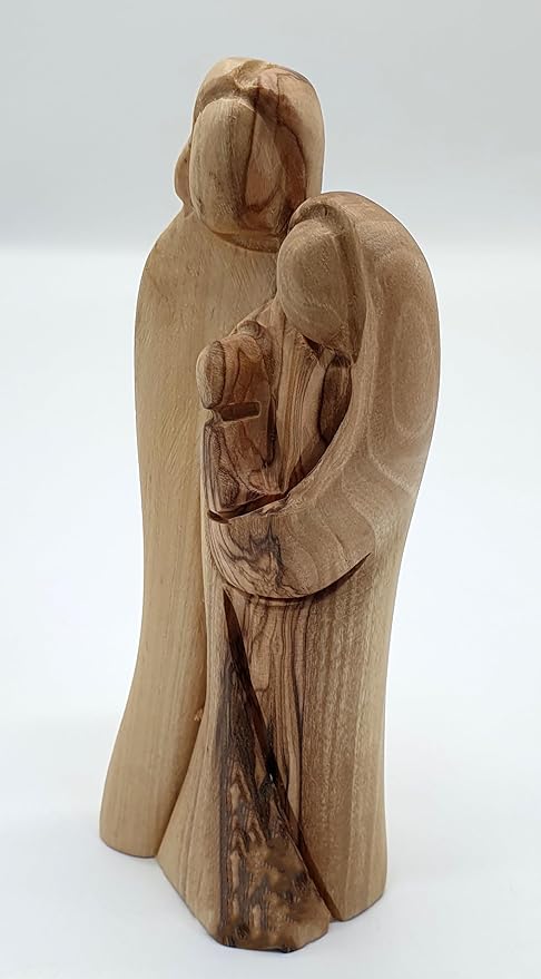 Zuluf 4.72 inches Olive Wood Christian Statue - Hand Carved Holy Family from Jerusalem, Sagrada Familia Virgin Maria Miniature - Navidad Church Decoration
