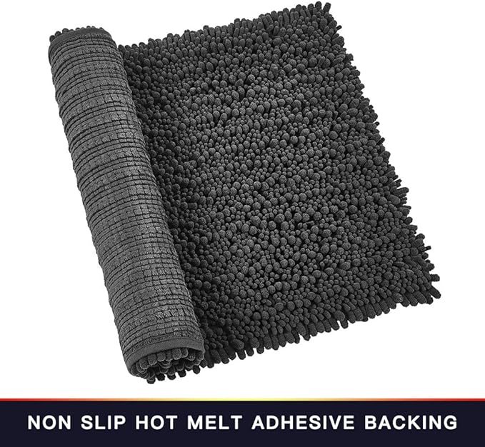 Walensee Bathroom Rug Non Slip Bath Mat (44x24 Inch Dark Grey) Water Absorbent Super Soft Shaggy Chenille Machine Washable Dry Extra Thick Perfect Absorbant Best Large Plush Carpet for Shower Floor