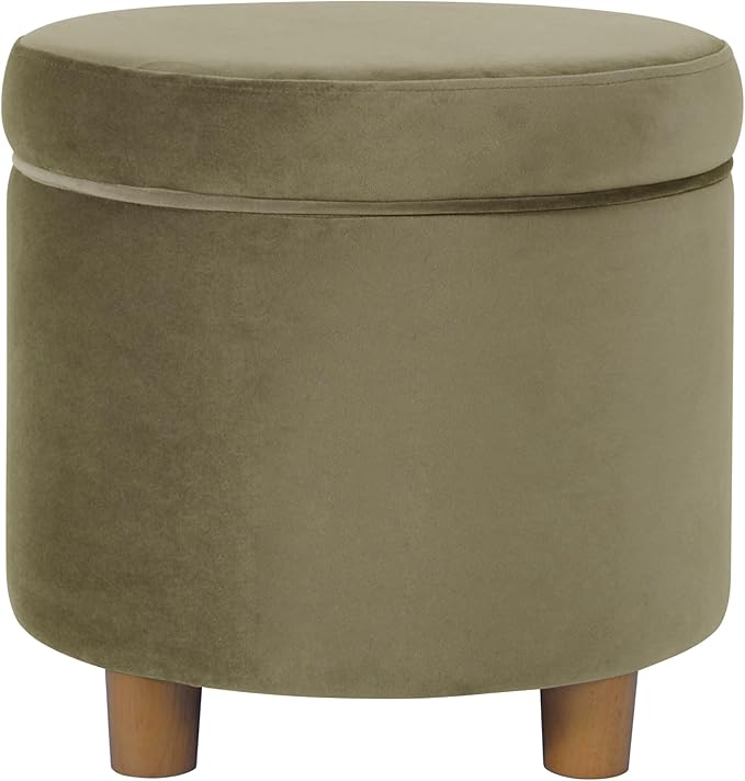 HomePop Home Decor | Upholstered Round Storage Ottoman | Ottoman with Storage for Living Room & Bedroom, Light Sage Green Velvet Large