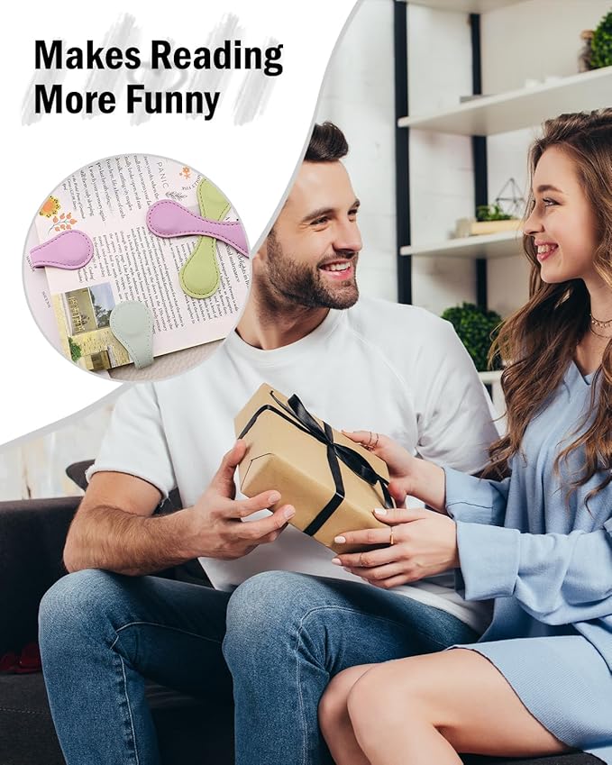 Leather Magnetic Bookmarks, 3Pcs Morandi Magnet Book Mark Clips Gift for Women, Kids, Reading Book Lovers, Teacher Gift for School Office Home Supplies (Blue+Green+Purple)