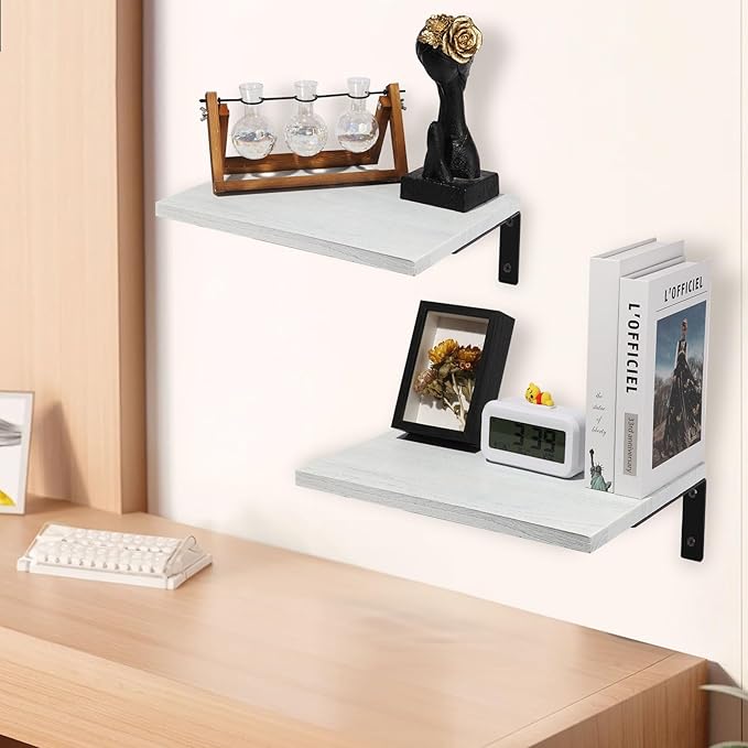Floating Shelves Wall Mounted Rustic Wood, 12In Deep, Large Capacity Hanging Shelf for Home Decor(Living Room,Kitchen,Bathroom,Bedroom,Laundry) (Retro White)