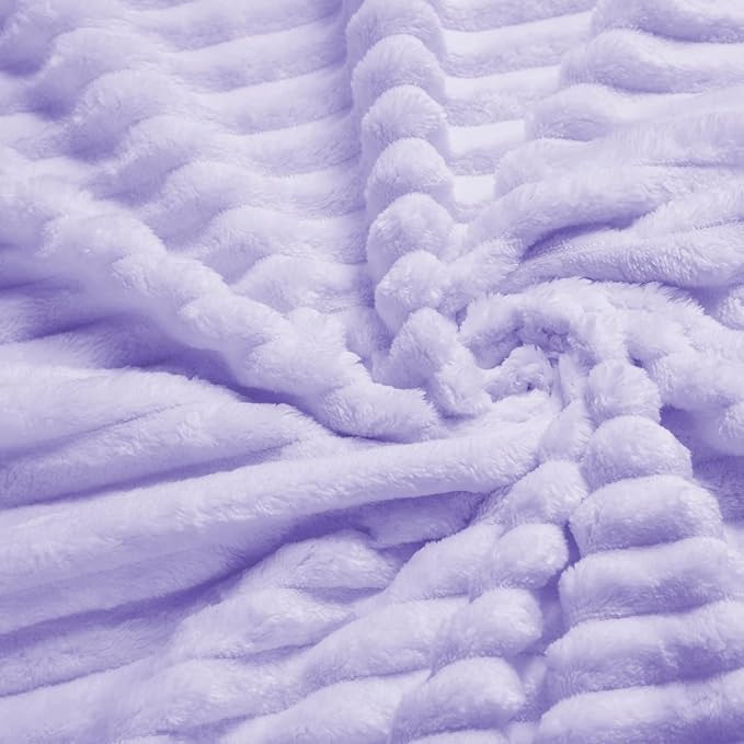 Vessia Flannel Fleece Throw Blanket for Couch,Sofa,Bed, 300GSM Microfiber Light Purple Striped Chair Blanket,Super Soft Warm Cozy Lightweight Ribbed Throw for All-Season