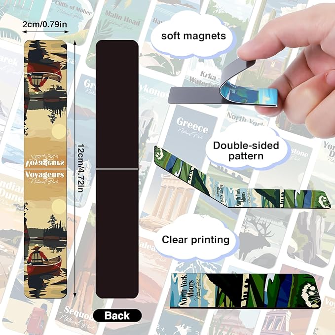 National Parks Magnetic Bookmark - 30Pcs Travel Magnetic Bookmarks National Park Themed Book Mark Magnets Page Marker Clip for Book Lovers Students Teacher School Reading Gift