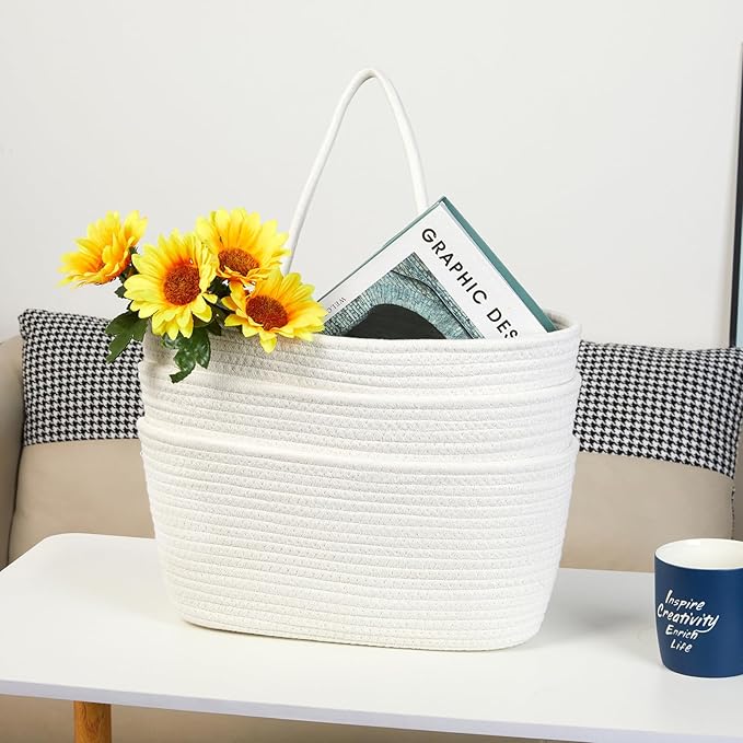 DULLEMELO Hanging Wall Baskets for Decor, 3-Tier Hanging Basket Organizer for Kitchen, White Woven Storage Basket with Door Hooks for Toy Storage