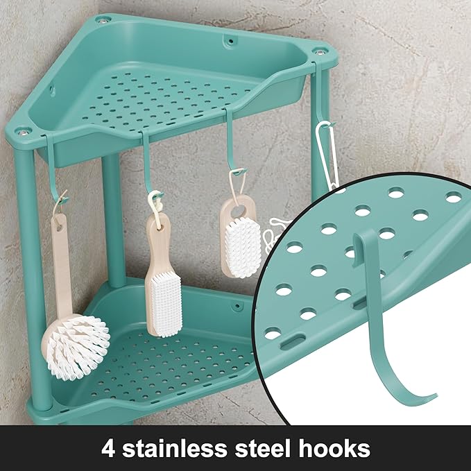 Orimade Rustproof 5 Tier Floor Standing Corner Shower Caddy Organizer, Plastic Metal Splicing Floor Corner Shelf Rack Stands for Bathroom, Blue