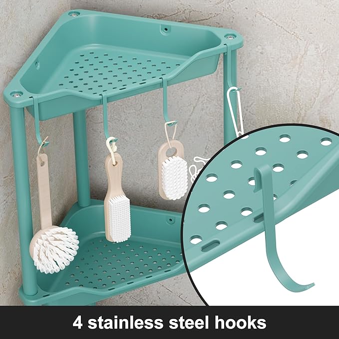Orimade Rustproof 3 Tier Floor Standing Corner Shower Caddy Organizer, Plastic Metal Splicing Floor Corner Shelf Rack Stands for Bathroom, Blue