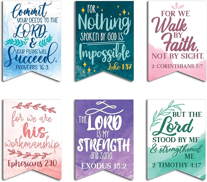 72 Pieces Christian Magnetic Bookmarks for Women, Small Religious Scripture Bible Verse Magnets, 12 Watercolor Designs (1 x 1 in Bible Bookmark)