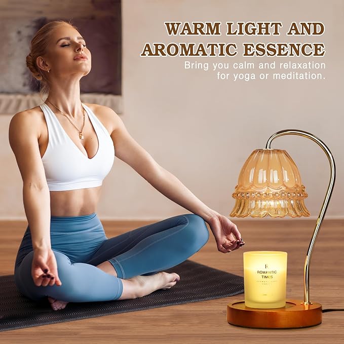 Glass Candle Warmer Lamp with Timer, Flower Candle Warmer Lamp, Birthday Gifts for Women, Mom, Female Friend, Candle Lamp Warmer Gifts, Electric Dimmable Candle Warmer, Vintage Home Decor, Amber