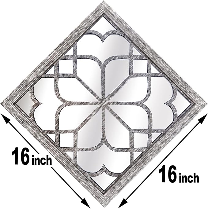 Wocred 2 PCS Square Wall Mirror,Gorgeous Rustic Farmhouse Accent Mirror,Barn Wood Color Entry Mirror for Bathroom Renovation,Bedrooms,Living Rooms and More(16”x16”)