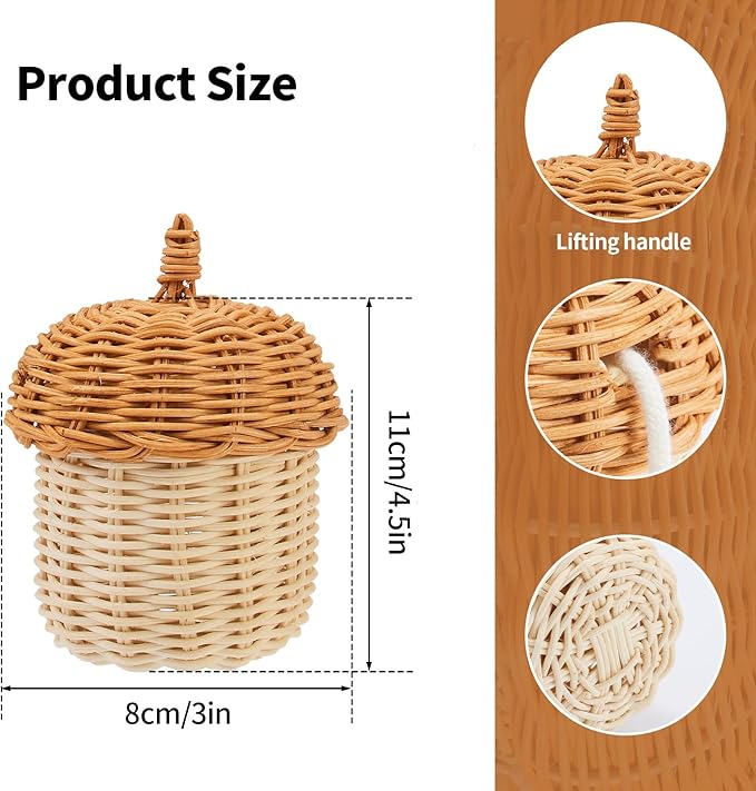 Handmade Small Rattan Pinecone-Shaped Storage Basket, Ideal for Organizing Small Items, Dollhouse Decoration, and Photography Props