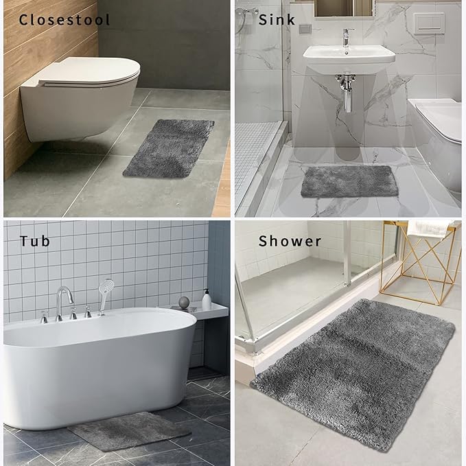 FIFU Bathroom Rugs 20" W x 32" L, Bath Mat for Bathroom, Bedroom, Laundry Room & Kitchen, Non-Slip Rubber Latex Backing, Extra Soft and Absorbent Microfiber Carpet, Machine Washable Rug, Dark Gray