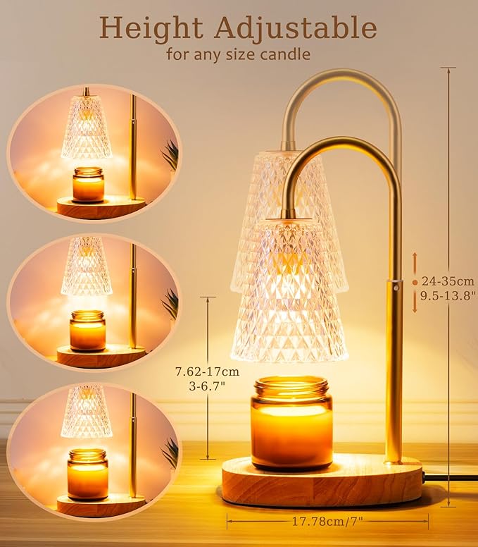 Candle Warmer Lamp with Timer - No Flame Electric Candles Wax Warmers Glass Lamps for Jar Candles Burner Adjustable Height Light Modern