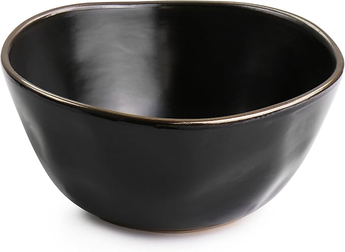 Elama Modern 16 Piece Stoneware Dinnerware Set in Matte Black with Gold Rim (ELM-MATTE)