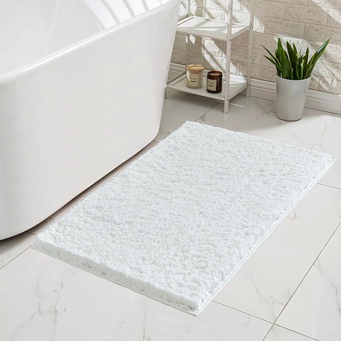 CozeCube White Bath mats 36" x 24", Non Slip Shaggy Bathroom Rug, Ultra Soft Machine Washable Plush Pile Rugs, Fluffy Microfiber for Bedroom