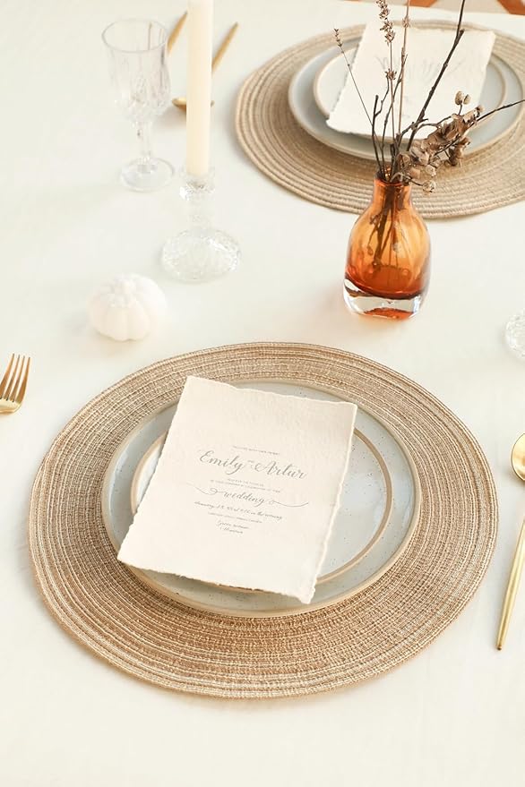 Floroom 15 Inch Round Braided Placemats Set of 6, Washable Heat Resistant Cotton Polyester Circle Place Mats for Kitchen Dining Table - Dunes Khaki