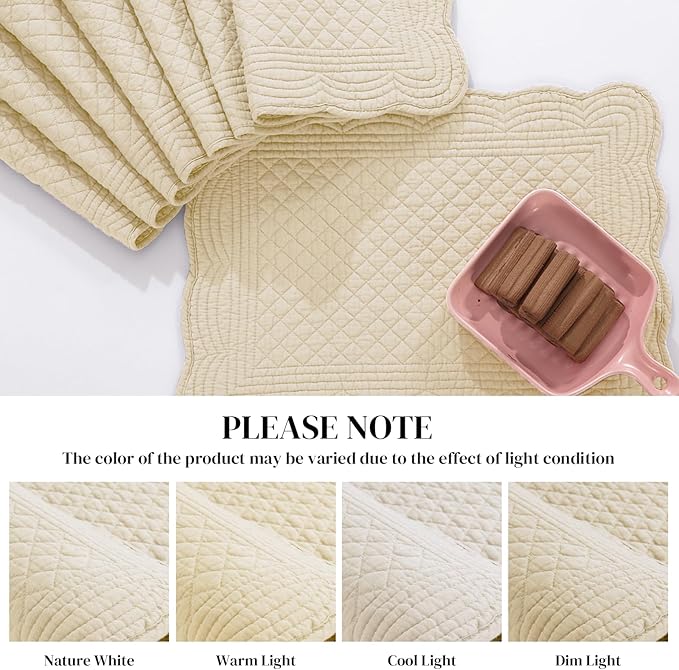 HOMBYS Quilted Placemats Set of 6 Washable-13x18 inches Rectangular Placemats for Kitchen Table-100% Cotton Fabric Rectangular Table Mats, (Light Brown)
