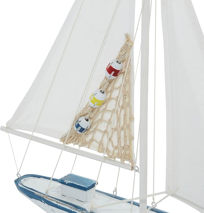 Deco 79 Wood Sail Boat Handmade Decorative Sculpture Home Decor Statues, set of 2 Accent Figurines 13" x 2" x 20", White