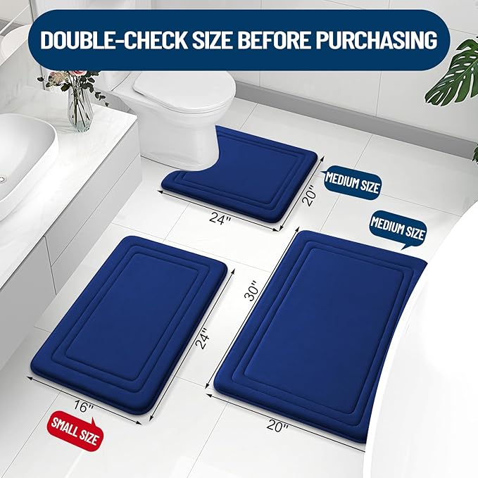 Grandaily Memory Foam Bath Mat Rug 59x20, Ultra Soft, Non-Slip and Absorbent Bathroom Rugs, Machine Wash Dry, Comfortable Bath Carpet for Bathroom Floor, Tub and Shower, Navy Blue